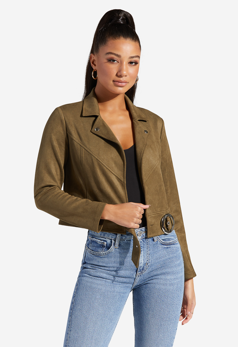 faux suede belted jacket