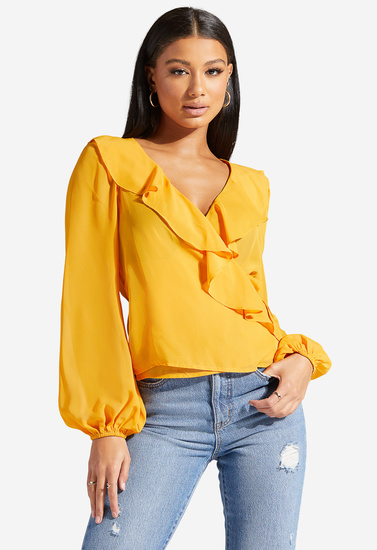 ruffle wrap blouse