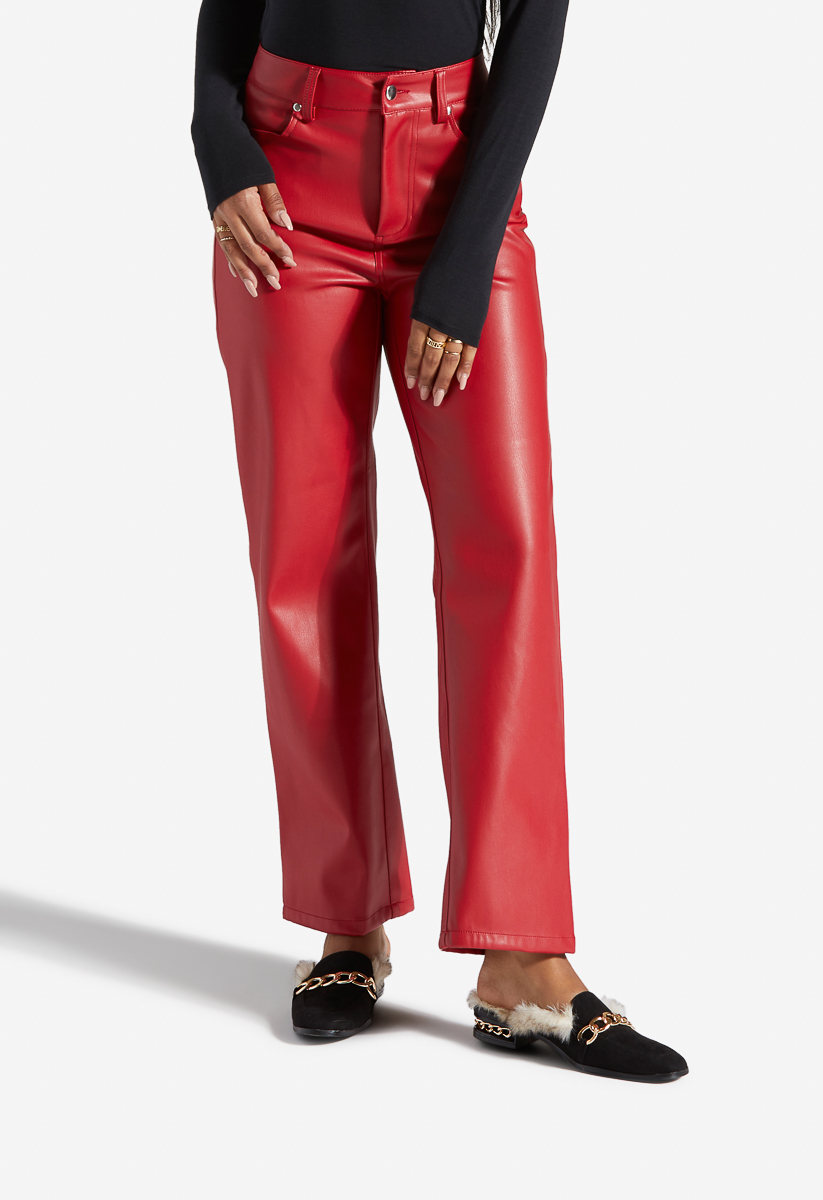 faux leather wide leg trousers