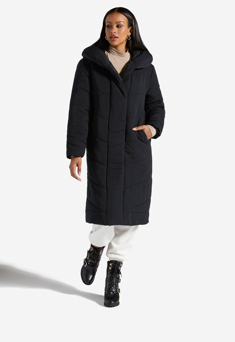 black longline duvet coat