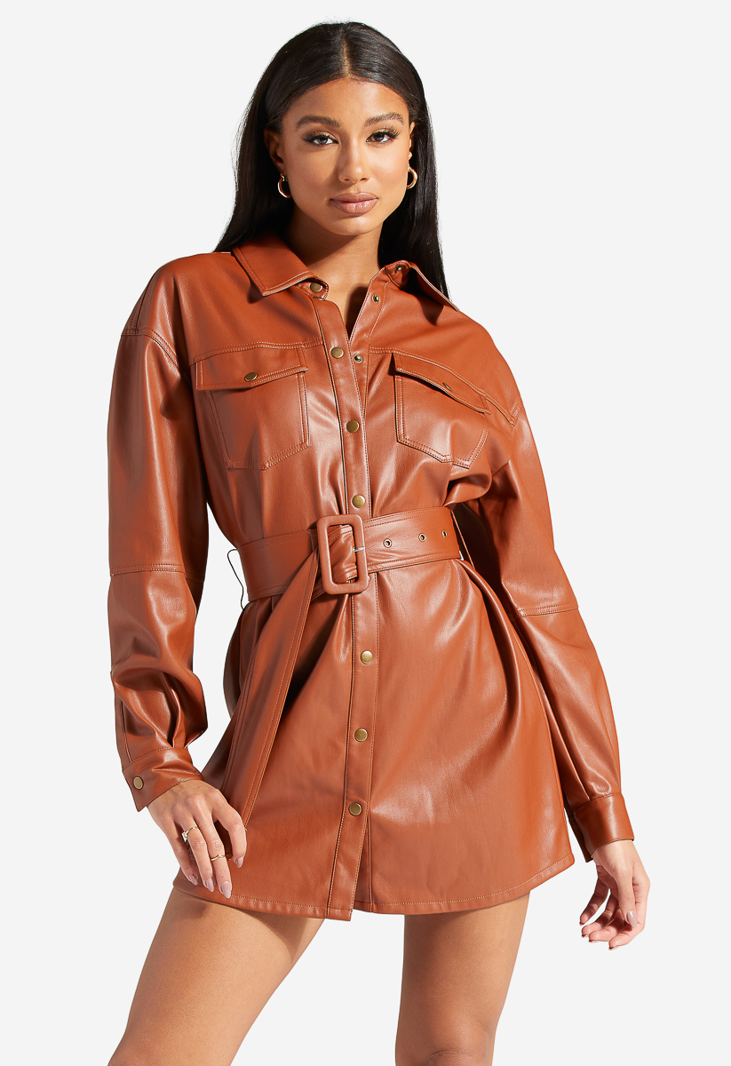 tan leather shacket