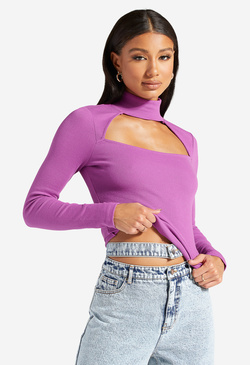 Mock Neck Cut Out Top