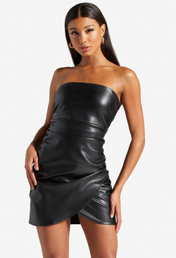 Strapless Faux Leather Mini Dress