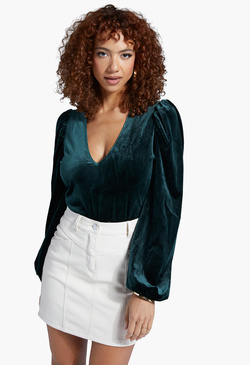 Puff Sleeve Velvet Bodysuit