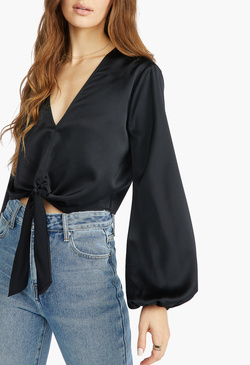 Front Tie Blouson Sleeve Blouse