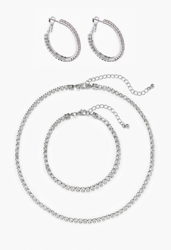 Talia Rhinestone Hoop Earring Bracelet And Necklace Set