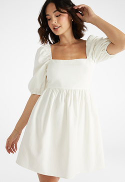 Summer Linen Mini Puff Sleeve Dress